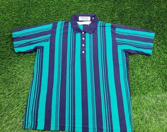 Vintage 90s Arnold-Palmer Stripes Polo Shirt Large 22x27 Blue Green