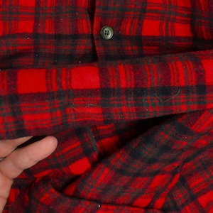 1960s Pendleton Wool Flannel Shacket | Red Navy Plaid Boxy Oversized Shirt | Vintage image 9