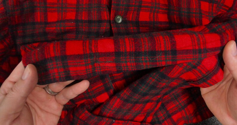 1960s Pendleton Wool Flannel Shacket | Red Navy Plaid Boxy Oversized Shirt | Vintage image 9