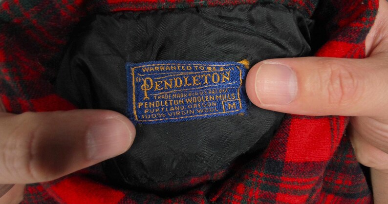1960s Pendleton Wool Flannel Shacket | Red Navy Plaid Boxy Oversized Shirt | Vintage image 7