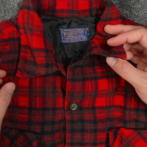 1960s Pendleton Wool Flannel Shacket | Red Navy Plaid Boxy Oversized Shirt | Vintage image 8