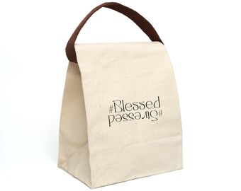 Stressed Blessed Tote With Strap, Mom Lunch Bag, Food Pouch, Gift for Her, Canvas Snack Bag, Perfect for Work, School, and Everyday