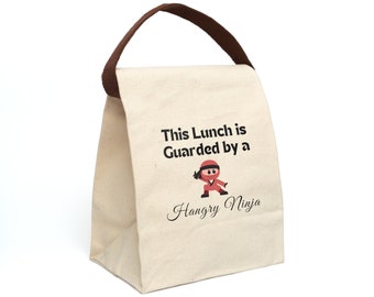 Hangry Ninja Lunch Bag With Strap, Kids Lunch Sack, Reusable Lunch Box, Cotton Lunch Bag, Washable Lunch Bag, Gift for Kids, Funny Food Bag