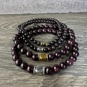 Bracelet extensible grenat guérisseur : bijoux pour homme de 6 mm 4 mm, pierre de naissance de janvier