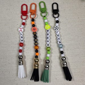 Personalized Beaded Name Charm Sports Theme Keychain Backpack Tag Boys Bag Charm Bottle Charm Custom Gift for Kids Gift under 10 Girls