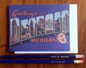 Greetings from Detroit 1920's Card - Blank Inside