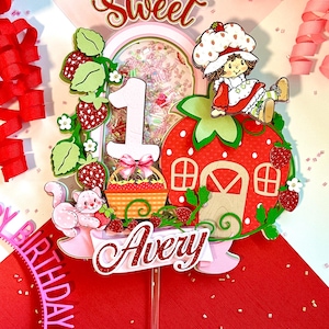 Strawberry shortcake cake topper Berry sweet strawberry cake topper Berry first birthday Berry bash baby shower strawberries and daisies two