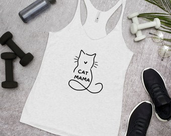 Cat Mama Workout Racerback Tank Maglietta fitness da donna, regalo per gli amanti dei gatti