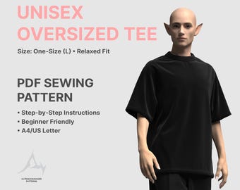 Unisex Oversized Tee PDF Sewing Pattern One-Size (L)