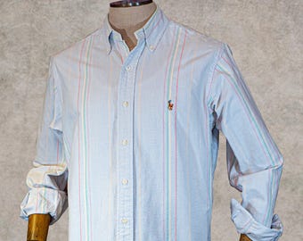 Vintage 1980s Ralph Lauren Oxford Shirt: Multi-Stripe, Made in Canada