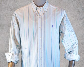 Vintage 1980s Ralph Lauren Oxford Shirt: Multi-Stripe Cotton, Made in Canada