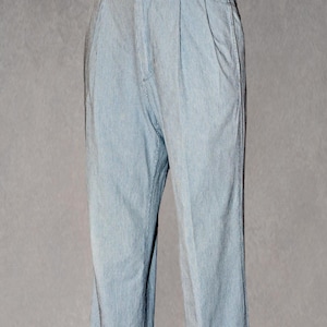 Polo Ralph Lauren Authentic 1980&#39;s Striped Twill Cotton Pleated Dress Pant / Polo 1980&#39;s Cotton Blue Striped Twill Pant with Side Tabs