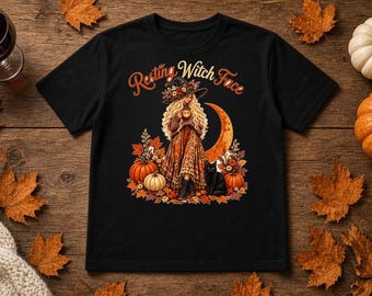 Resting Witch Face Shirt, Boho Latte Witch Halloween Tee, Funny Coffee Witch T-Shirt, Cozy Fall Gift for Women