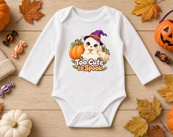 Te schattig om eng te zijn! Spookbabyrompertje, romper met lange mouwen, eerste Halloweenoutfit voor je baby, leuk spookbabycadeau