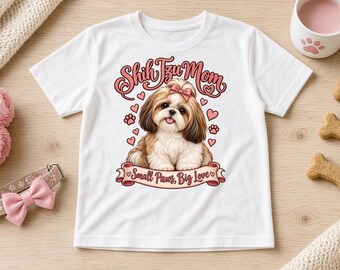 Shih Tzu Moeder T-shirt, Unisex T-shirt met kleine pootjes en grote liefde, Goud-wit Shih Tzu T-shirt, Cadeau voor hondenmoeder, T-shirt voor Shih Tzu-liefhebbers
