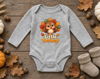 Babyrompertje met kalkoentje, rompertje met lange mouwen, babyoutfit voor Thanksgiving, schattig rompertje met kalkoentje, kraamcadeau voor de herfst