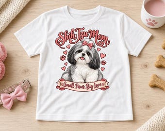 Shih Tzu Moeder T-shirt, Unisex T-shirt met kleine pootjes en grote liefde, Zwart-wit Shih Tzu T-shirt, Cadeau voor hondenmoeder, T-shirt voor Shih Tzu-liefhebbers