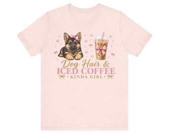 Hondenhaar en ijskoffie-meisje T-shirt, T-shirt voor Duitse Herder-moeder, Coquette Bow hondenmoeder cadeau