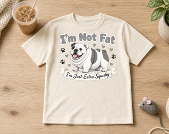 Ik ben niet dik, ik ben gewoon extra zacht T-shirt, grappig unisex T-shirt met Engelse bulldog, T-shirt voor een mollige bulldog, cadeau voor bulldogliefhebbers, grappig hondenshirt