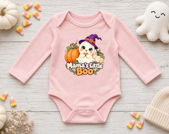 Mama's Little Boo babyrompertje, romper met lange mouwen voor baby's, eerste Halloweenoutfit voor de baby, schattig spookbabycadeau, pompoenbaby