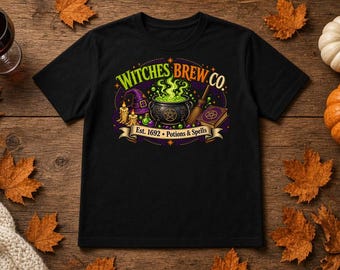Witches Brew Co Shirt, Vintage Halloween Cauldron Tee, Potions and Spells T-Shirt, Retro Spooky Season Party Shirt