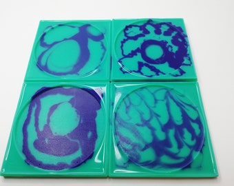 4 Pack Green and Purple Bloom Silicone Coasters