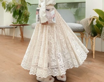 Cottagecore Clothing Fairy Grunge Long Maxi Skirt, Lace Princesscore Skirt, Korean Fashion Lace Skirt