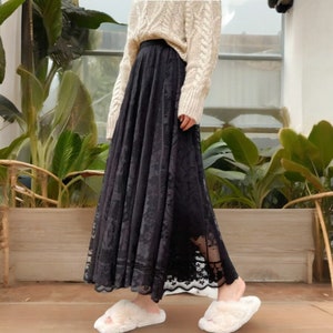 Cottagecore Clothing Fairy Grunge Long Maxi Skirt, Lace Princesscore Skirt, Korean Fashion Lace Skirt C