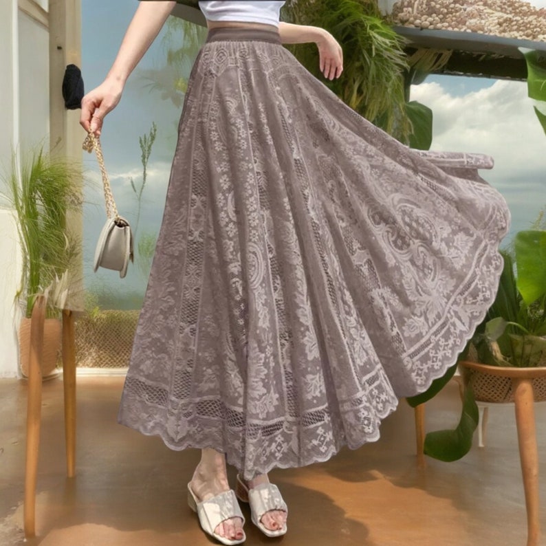 Cottagecore Clothing Fairy Grunge Long Maxi Skirt, Lace Princesscore Skirt, Korean Fashion Lace Skirt zdjęcie 8