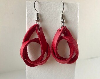 Red Suede Leather Earrings