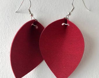Red Suede Leather Earrings
