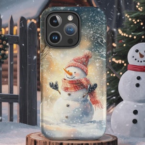 WINTER SNOWMAN iPhone Case 16 15 14 13 12 11 X 8 7 Pro Plus Mini Tough Phone Case Christmas Holiday Snow Cute Festive Gift for Her