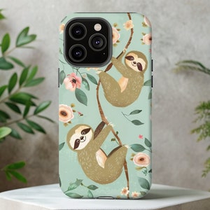 CUTE SLOTH iPhone Case 17 16 15 14 13 12 11 X Pro Plus Mini Gift for Her Pretty Tough Phone Case MagSafe Phone Case Animal Smartphone Cover