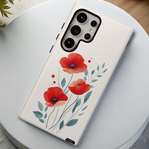RED POPPY FLOWERS Phone Case for Samsung Galaxy s25 s24 s23 s22 s21 s20 s10 Google Pixel 8 7 Tough Phone Case Floral Poppies Watercolor Gift