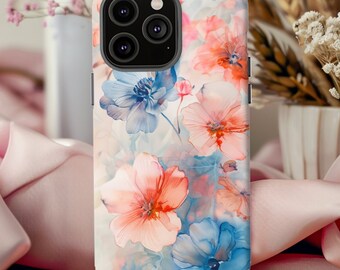 WATERCOLOR WILDFLOWERS iPhone Case 17 16 15 14 13 12 11 X Pro Plus Mini Gift for Her Pretty Tough Phone Case MagSafe Floral Pastel Gift