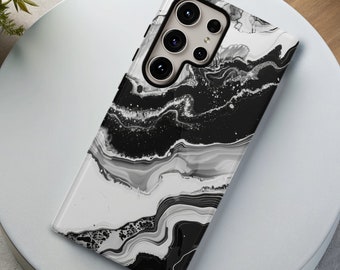 BLACK MARBLE Phone Case for Samsung Galaxy s26 s25 s24 s23 s22 s21 s20 Phone Case Black and White Pretty Google Pixel 8 7 6 Tough Phone Case
