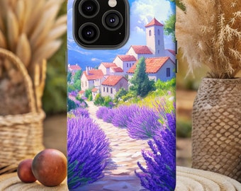 LAVENDER FLOWERS PATH iPhone Case 16 15 14 13 12 11 X 8 7 Pro Plus Mini Tough Phone Case Cottagecore Beautiful Pretty Scenic Landscape