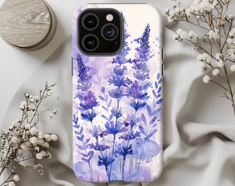 LAVENDER PURPLE FLOWER iPhone Case 17 16 15 14 13 12 11 X Pro Plus Mini Gift for Her Pretty Tough Phone Case MagSafe Floral Beautiful Cute