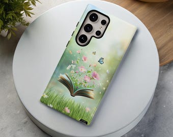 FLORAL BOOK Phone Case for Samsung Galaxy s26 s25 s24 s23 s22 s21 s20 Google Pixel 8 7 6 Tough Cute Flowers Spring Bookworm Bookish Books