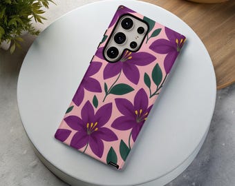 PURPLE LILY FLOWERS Phone Case for Samsung Galaxy s26 s25 s24 s23 s22 s21 s20 Google Pixel 9 8 7 Tough Phone Case Cute Floral Violet Pretty