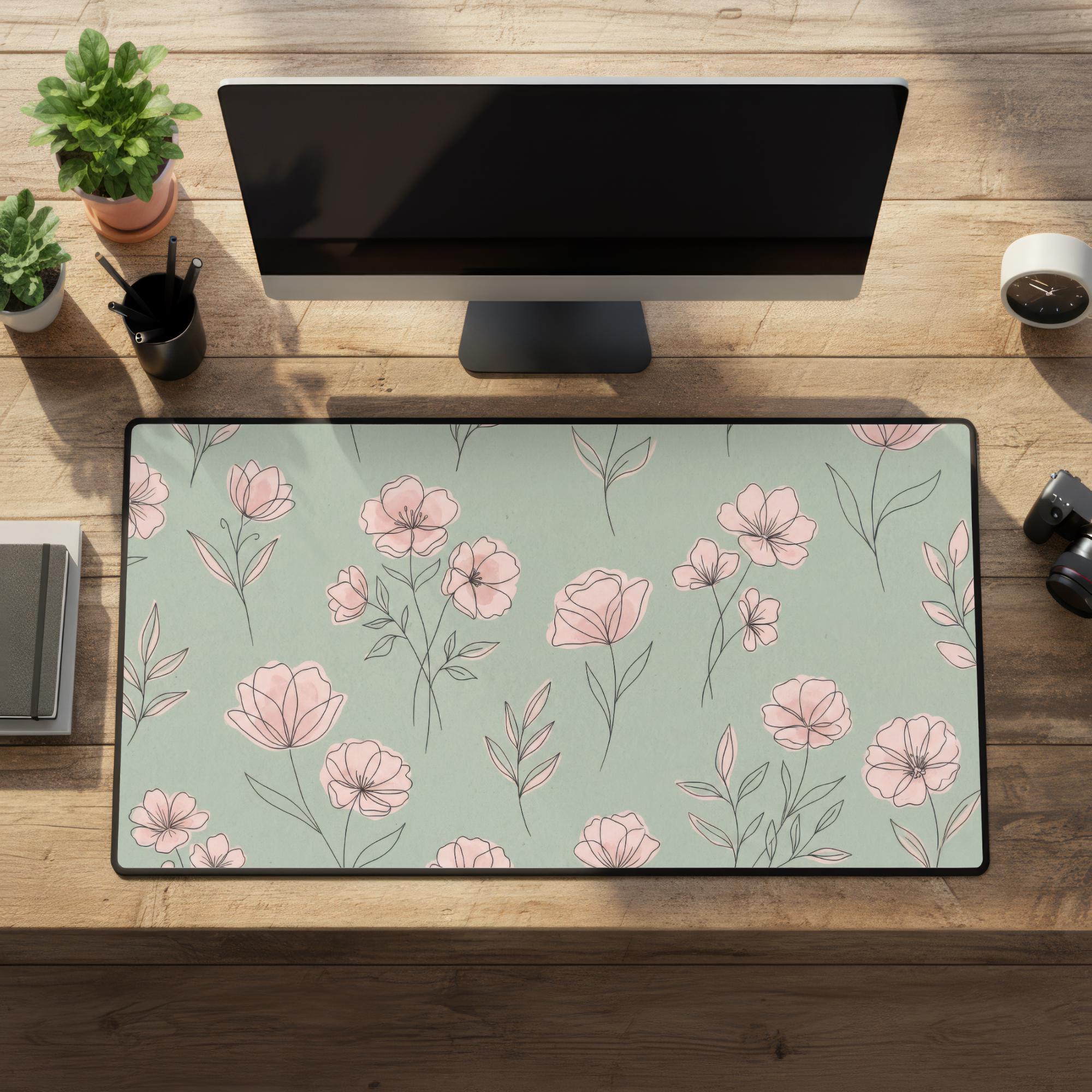 MINIMALIST PINK FLORAL Desk Mat - Computer Mouse Pad - Office Decor ...