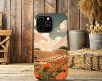FALL PUMPKIN PATCH iPhone Case 16 15 14 13 12 11 X 8 7 Pro Plus Mini Tough Phone Case Autumn Nature Landscape Cottagecore Protective Case