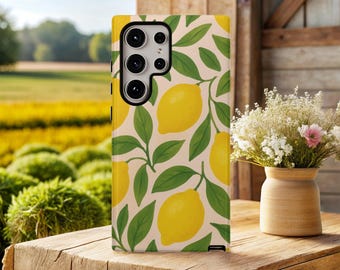 LEMONS Phone Case for Samsung Galaxy s26 s25 s24 s23 s22 s21 s20 Google Pixel 9 8 7 Tough Phone Case Cute Retro Summer Pattern Vintage Fruit