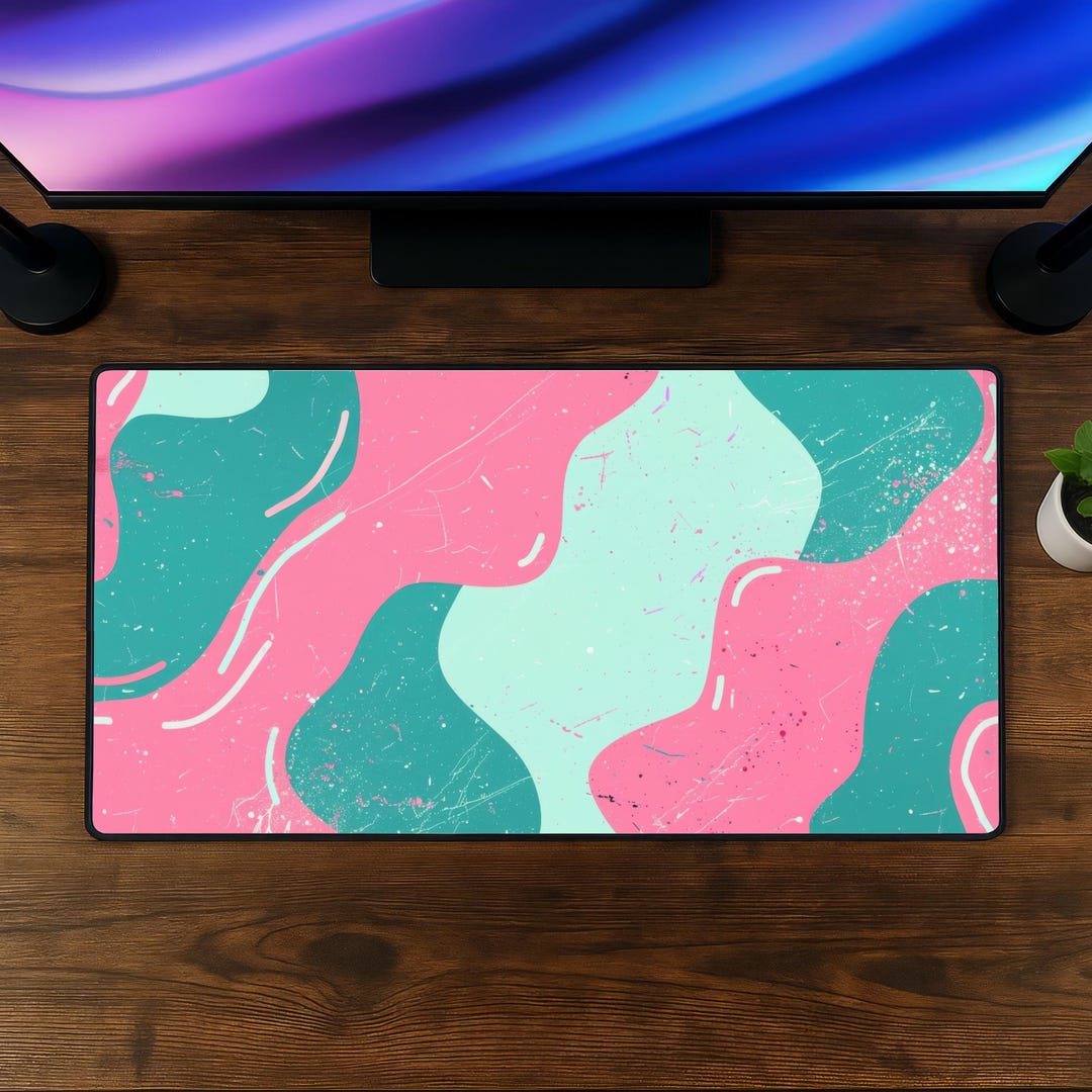 ABSTRACT PINK TEAL Desk Mat - Computer Mouse Pad - Office Decor ...