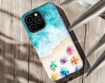 SUMMER BEACH iPhone Case 17 16 15 14 13 12 11 X Pro Plus Mini Tough Phone Case Coastal Ocean Aesthetic Phone Case Beach Vacation Phone Case