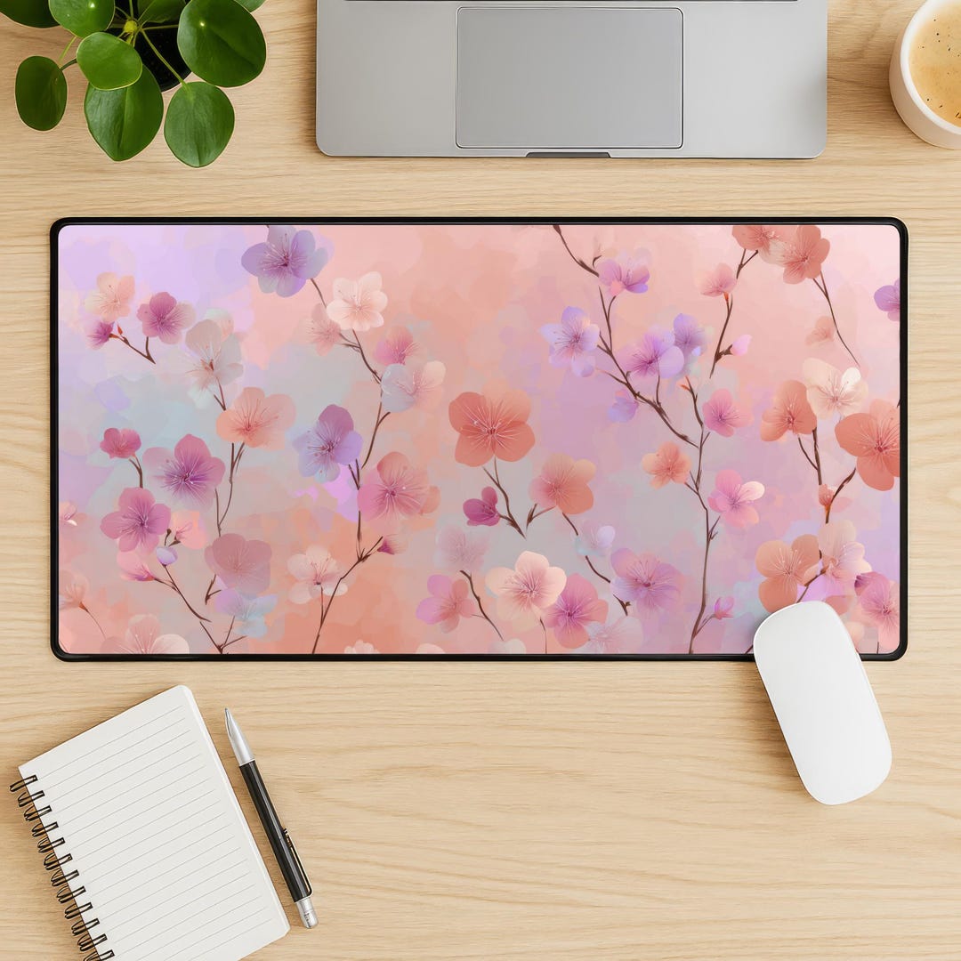 PASTEL PINK FLOWERS Desk Mat - Computer Mouse Pad - Office Decor ...