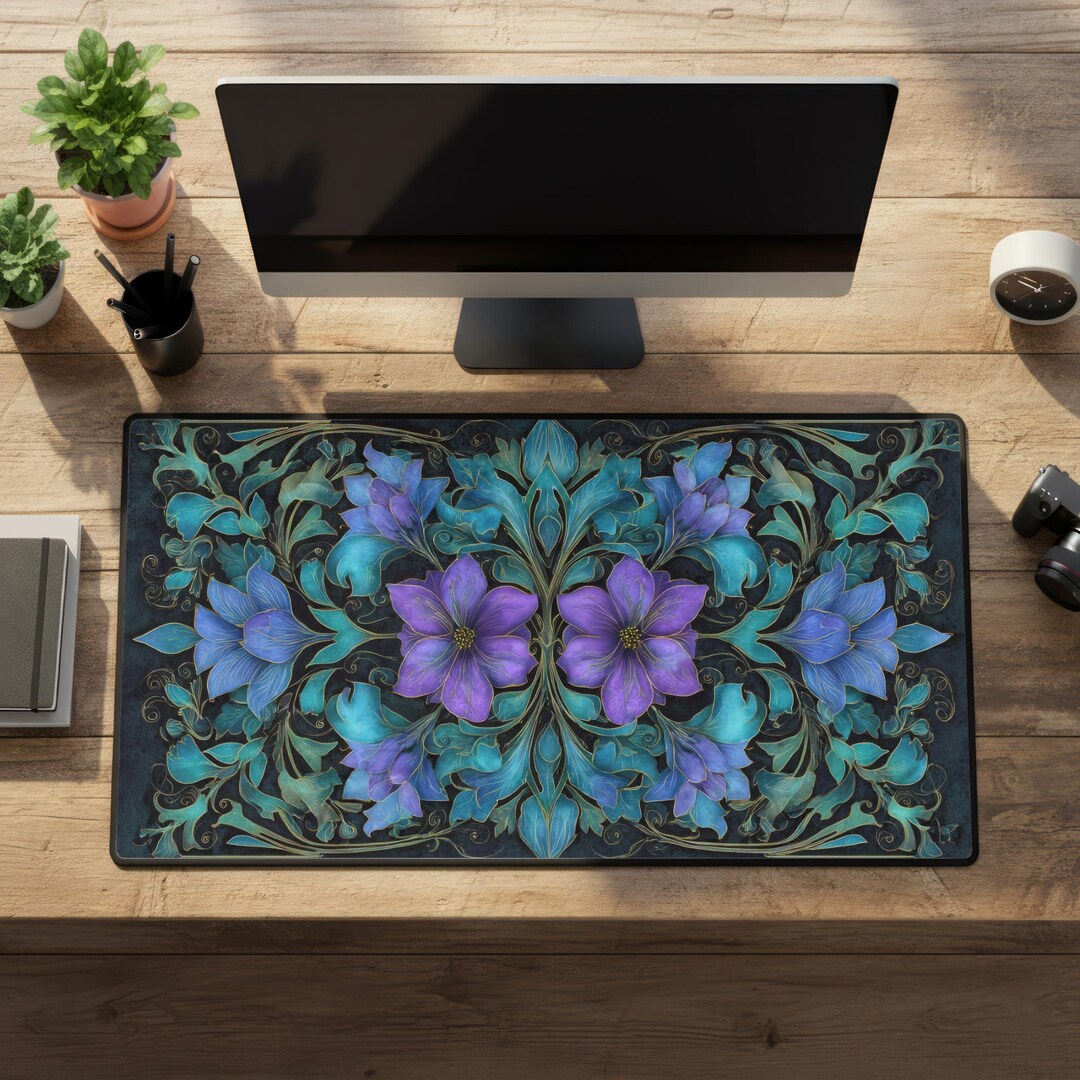Floral Computer Mat ELEGANT PURPLE FLORAL Desk Mat - Computer Mouse Pad - Office Decor ...