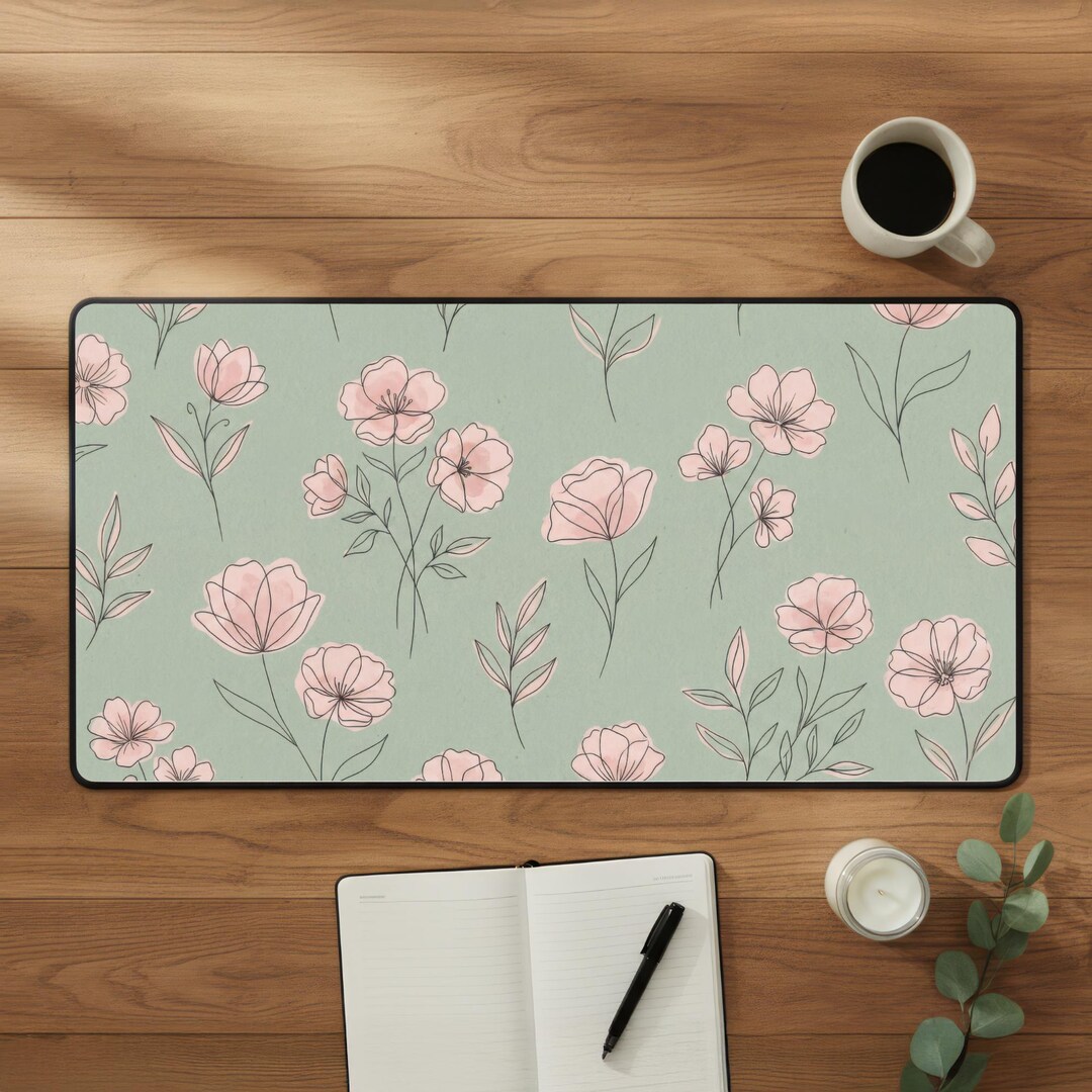 MINIMALIST PINK FLORAL Desk Mat - Computer Mouse Pad - Office Decor ...