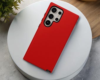 CHERRY RED Phone Case for Samsung Galaxy s26 s25 s24 s23 s22 s21 s20 Google Pixel 9 8 7 6 Tough Phone Case Cute Solid Color Protective