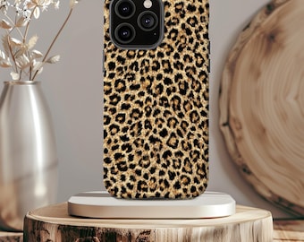 LEOPARD PRINT iPhone Case 17 16 15 14 13 12 11 X Pro Plus Mini Tough Phone Case Cute Black Brown Beautiful Gift for Her Animal Print